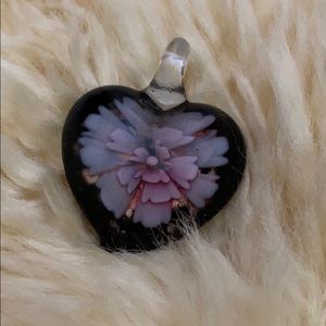 Glass heart shape pink rose inside